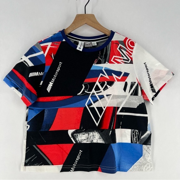 Puma BMW MMS Street‎ Graphic Crew Neck Short Sleeve  Crop T-Shirt - Picture 1 of 11